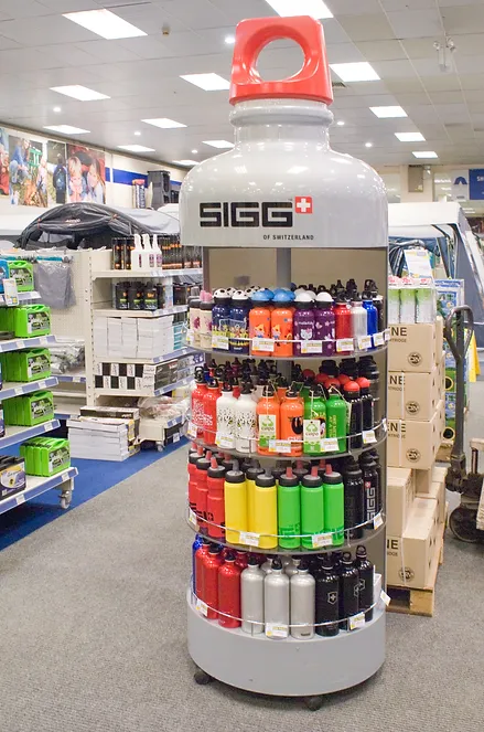 Sigg Bottles on display in Towsure's camping and caravanning shop